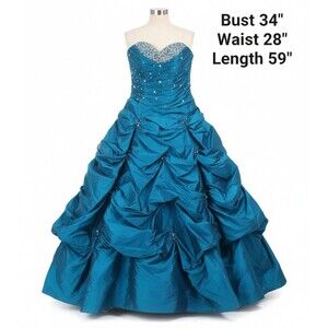 New blue ruffle layered tiered Morilee Quinceañera Pink Beaded prom dress Sz 3/4